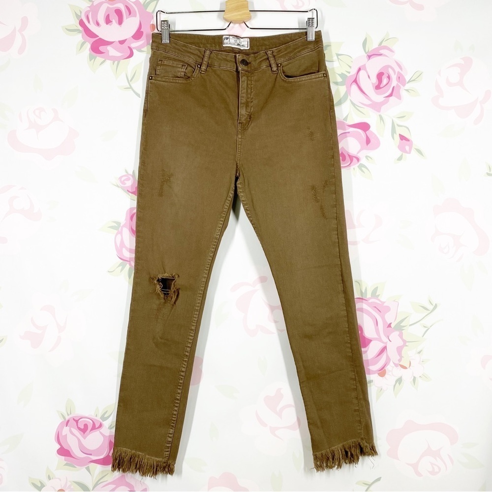 Free People Brown Distressed Frayed Skinny Denim Jeans 30
